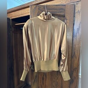 Vintage Gold Satin Long Sleeve Blouse